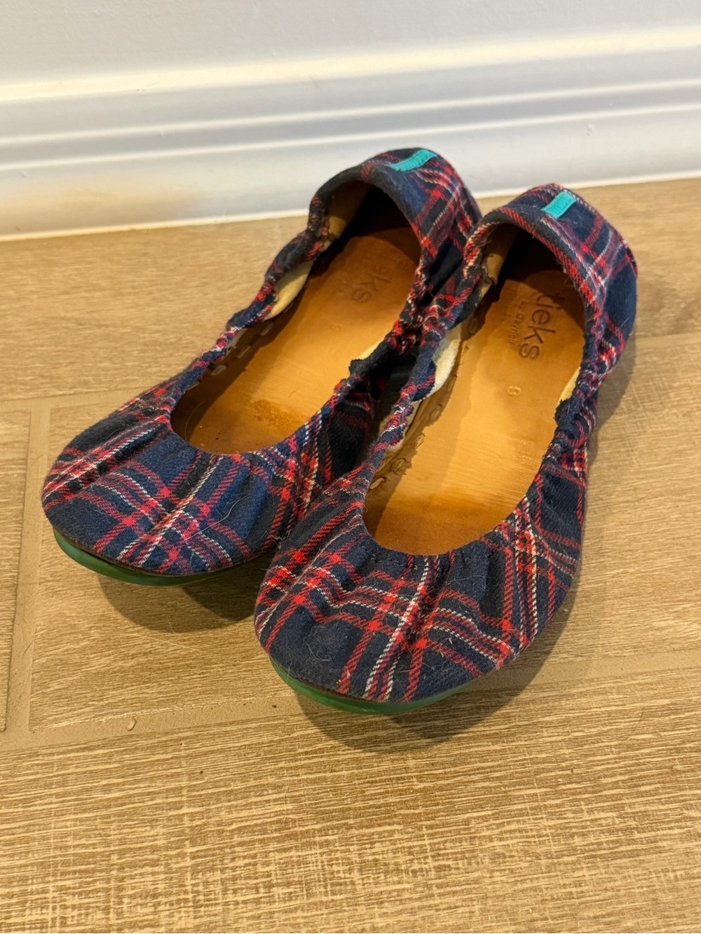 Tieks Plaid Navy and Red Foldable Ballet Flats